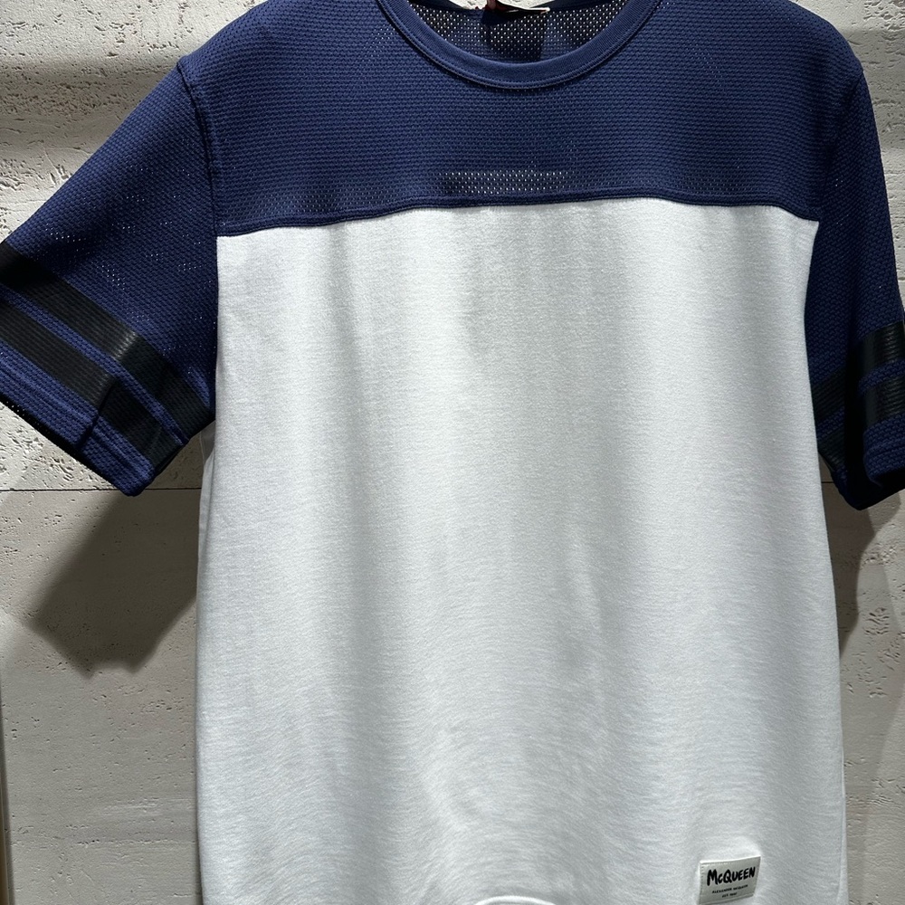 Alexander McQueen Navy and White Short Sleeve Tee